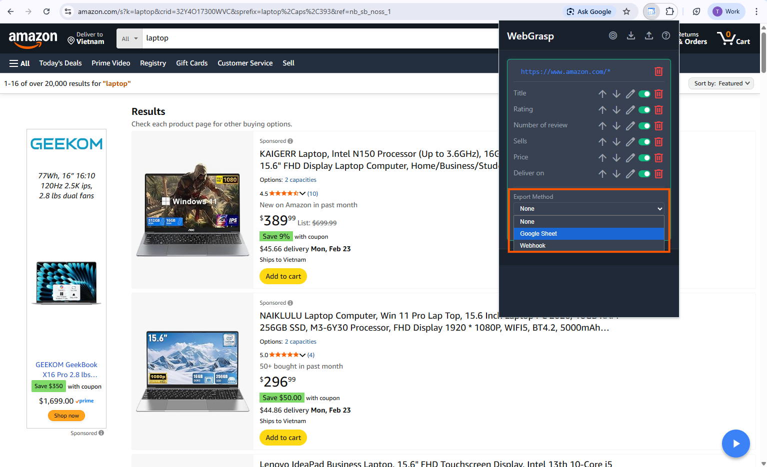 Export Configuration UI